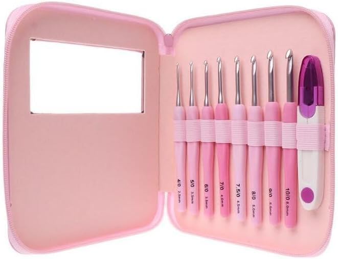 Crochet Hook Set with Case, 8 Ergonomic Soft Grip Hooks, 2.5mm-6.0mm Sizes, Complete Kit for Knitting Projects