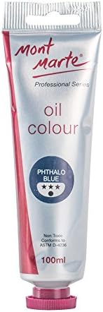 Mont Marte Oil Paint Premium, 3.4 US fl.oz (100ml) Tube, Phthalo Blue, Heavy Body Paint, Artist Quality, Good Coverage, Excellent Tinting Strength, Ideal for Painting Canvas