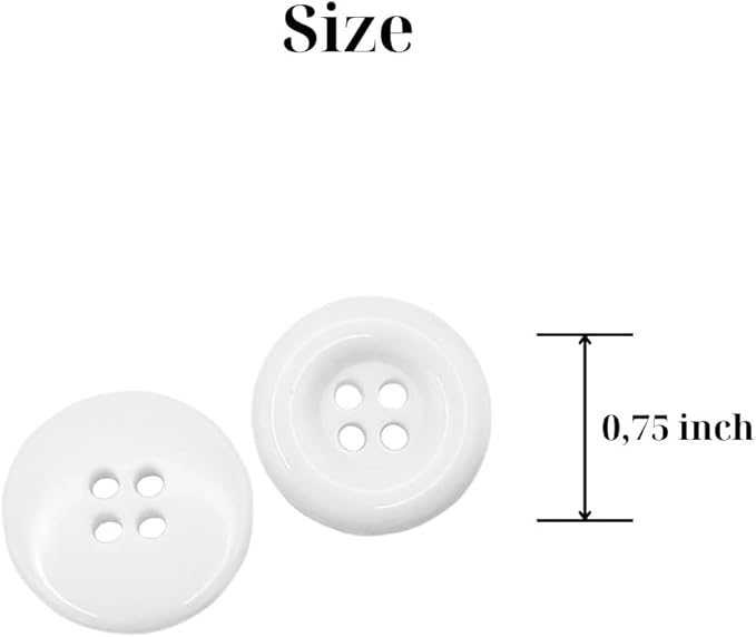 Pack of 100 White Buttons 0.75 inch for Sewing 4-Hole Uniform Buttons 30L Round Plastic Sew on Bulk Ideal for Lab Coats Pants Shorts Cardigans Blazer Skirts Craft DIY Art Projects
