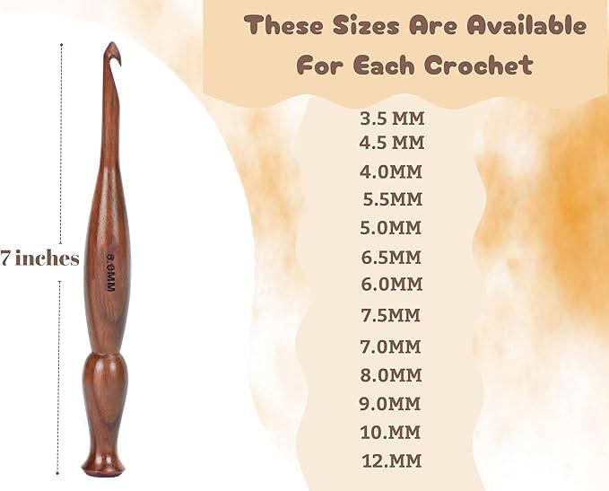 Wooden Crochet Hooks Set of 13 for Arthritic Hands | Ergonomic Soft Grip Handcrafted Knitting Needle for Crocheting and Knitting (Brown (Crochet - 4))
