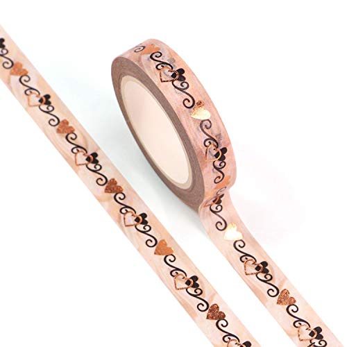 Syntego Rose Gold Foil Love Hearts Decorative Washi Tape 10mm x 10m