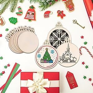 100PCS Christmas Wooden Ornaments Unfinished, DIY Christmas Crafts for Kids, Wood Cutouts Slices DIY Crafts Supplies for Girls Adults, Xmas Ornaments Holiday Decoration