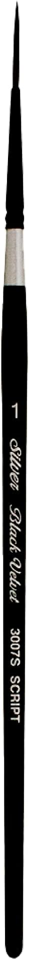Silver Brush Limited 3007S -1 Black Velvet Script Liner Paintbrush for Watercolor, Gouache, Inks, & Dyes, Size 1, Short Handle