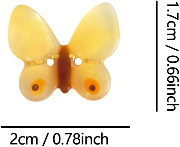 Novelty Yellow Butterfly Shaped Buttons for Crafts,Acetate Button for Clothes,Buttons for Sewing,Button Bulk,Pack of 6