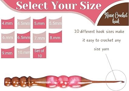 Wooden Crochet Hooks Set for Arthritic Hands | Ergonomic Soft Grip - Resin Mix Indian Rosewood Crochet Hook Set for Crocheting & Knitting (Pink, Set of 7)