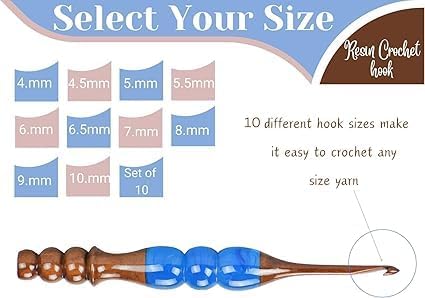 Wooden Crochet Hooks Set for Arthritic Hands | Ergonomic Soft Grip - Resin Mix Indian Rosewood Crochet Hook Set for Crocheting & Knitting (Blue, Set of 13)