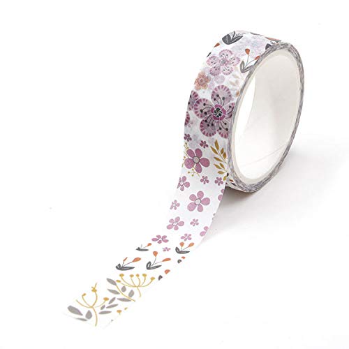 Syntego Purple Flowers Decorative Floral Washi Tape 15mm x 5m