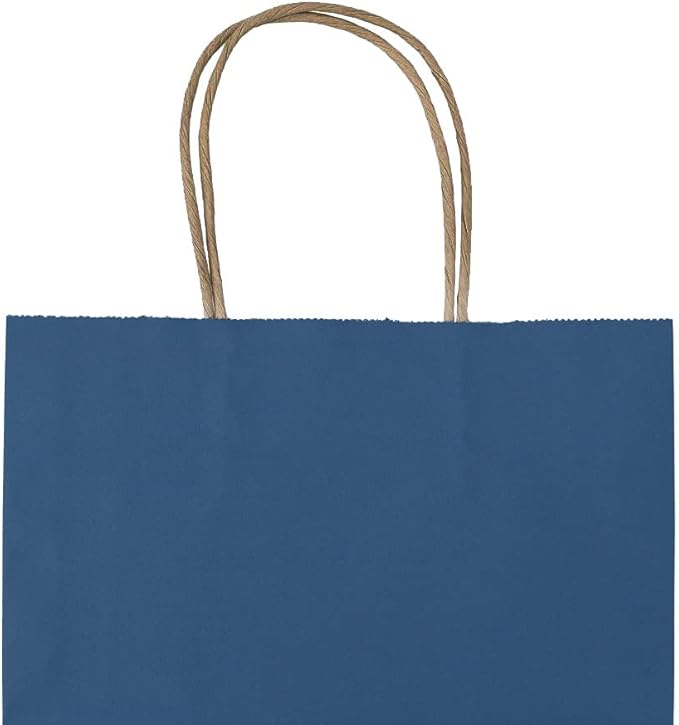 bagmad 50 Pack 8x4.75x10 Inch Medium Blue Kraft Paper Bags with Handles Bulk, Gift Bags, Craft Grocery Shopping Retail Party Favors Wedding Business Sacks (Blue, 50pcs)