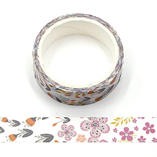 Syntego Purple Flowers Decorative Floral Washi Tape 15mm x 5m
