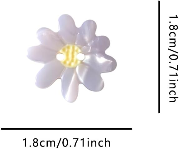 White Daisy Shaped Buttons for Crafts,Acetate Button for Clothes,Buttons for Sewing,Button Bulk,Pack of 6