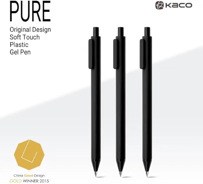 Kaco PURE Gel Pens 0.5mm Fine Point Black Ink 10 Count, Quick Dry Smooth Writing, Aesthetic Office Supplies Refillable Retractable Low Center of Gravity
