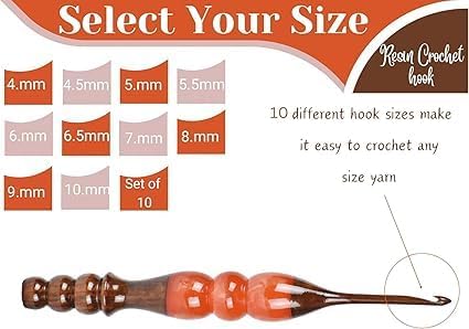 Wooden Crochet Hooks Set for Arthritic Hands | Ergonomic Soft Grip - Resin Mix Indian Rosewood Crochet Hook Set for Crocheting & Knitting (Orange, Set of 13)