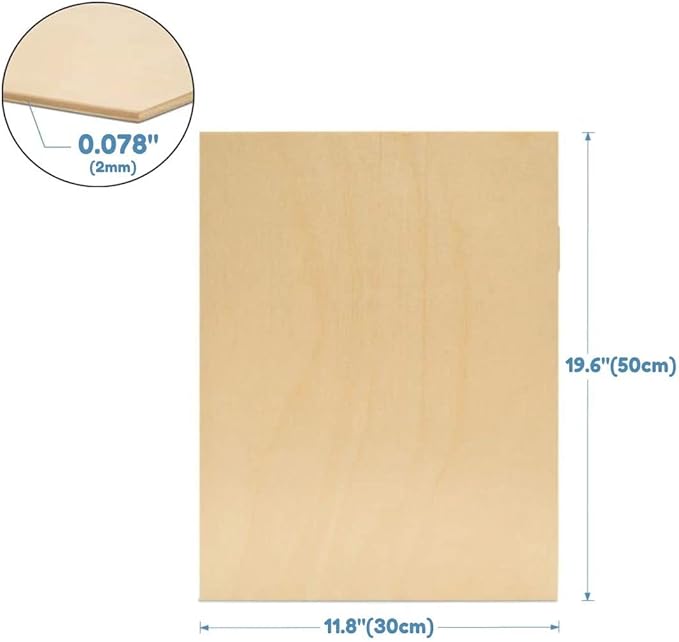 Plywood 12Pcs, 2MM 1/8" x 12" x 20" Inch,Perfect for Arts and Crafts, School Projects and DIY Projects,Baltic Birch Sheets, Perfect for Laser, CNC Cutting and Wood Burning