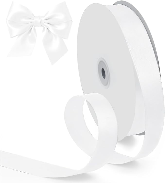 White Ribbon 1 Inch 100 Yards, Single Face Satin Ribbon for Gift Wrapping, Christmas Wrapping Bows, Wedding, Birthday Party Decoration, Craft, Hair, Floral, Sewing