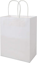 bagmad 50 Pack Sturdy Medium White Gift Paper Bags with Handles Bulk, Kraft Bags 8x4.75x10 Inch, Craft Grocery Shopping Retail Party Favors Wedding Business Sacks (White, 50pcs)