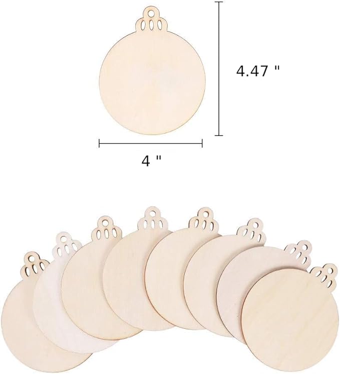 William Craft 100PCS 4" x 4.7" Inch DIY Wooden Christmas Ornaments Unfinished Predrilled Wood Slices Circles for Crafts Round Centerpieces Discs Holiday Hanging Decorations