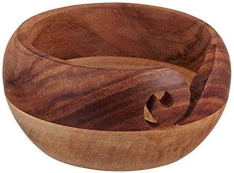 Christmas Gifts Wooden Yarn Bowl Knitting Bowl Large Crochet Yarn Holder Handmade Crocheting Accessories and Supplies Organizer 7 x 3 (Two Tone)