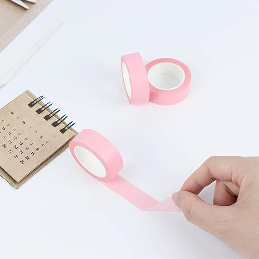NatSumeBasics Pastel Washi Tape Solid Pink Washi Tapes 2 Pcs 32 Ft. Decorative Masking Tape Self-Adhesive Duct Craft Tapes for Packaging Decor Journals Scrapbooks Planners DIY Gift (Pink)