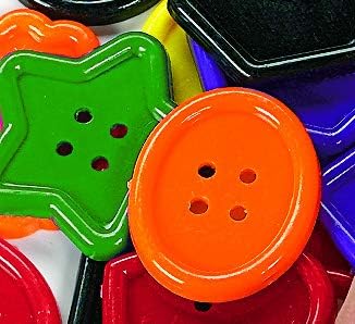 Fun Express Jumbo Buttons for Crafts Bulk Set - 94 Extra Large Plastic 8 Vivid Colors & Shapes | 2 Inch Big Buttons for Kids Classroom Activities, Sorting Games & DIY Art Projects