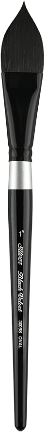 Silver Brush Limited 3009S-1 Black Velvet Oval Wash Paintbrush for Watercolor, Gouache, Inks, & Dyes, Size 1 Inch, Short Handle