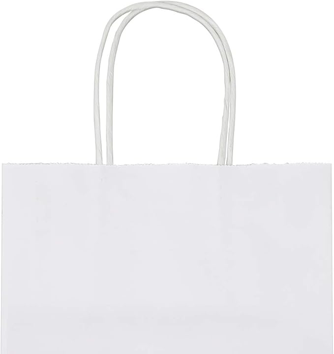 bagmad 50 Pack Sturdy Medium White Gift Paper Bags with Handles Bulk, Kraft Bags 8x4.75x10 Inch, Craft Grocery Shopping Retail Party Favors Wedding Business Sacks (White, 50pcs)