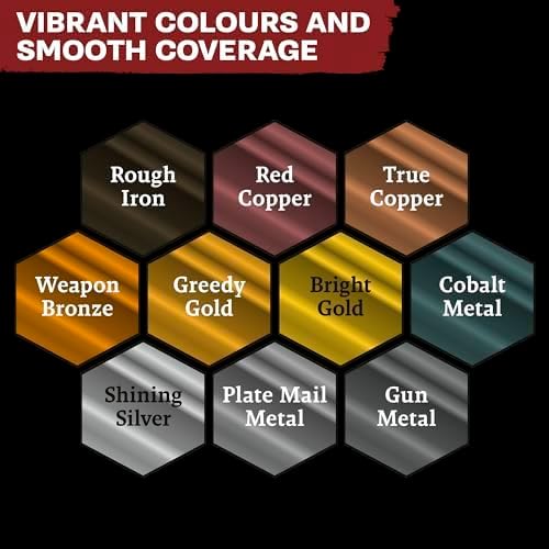 The Army Painter, Warpaints Fanatic, Metallics Miniature Paint Set Combo, 10 Acrylic Metallics Paints 18ml incl. Gold, Copper, Metal, Bronze, Silver and 1 Dipit Brush
