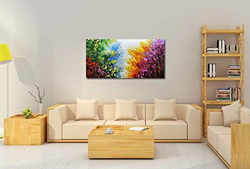 V-inspire Art, 24x48 inch Modern Abstract Oil Painting on Canvas Wall Art 100% Hand Painting Bright-Coloured Tree Art Living Room Bedroom Decoration Ready to Hang