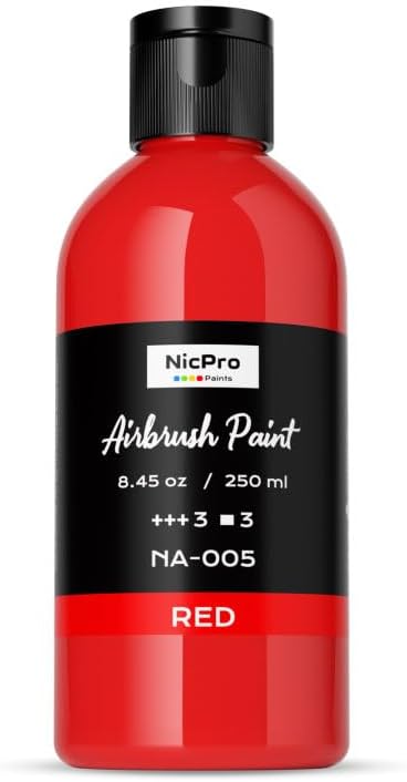 Nicpro Red Large Airbrush Paint (8.45 oz, 250 ml) Ready to Spray Opaque Water-Based Acrylic Air Brush Paints for Model, Wood, Canvas, Metal, Plastic, Leather, for Beginners & Artists