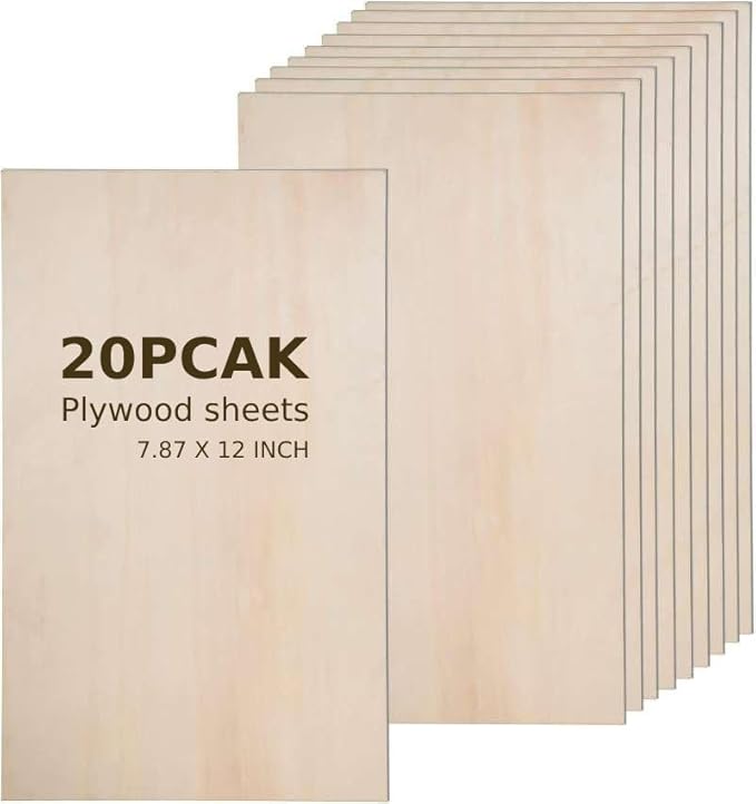 Plywood Board 20PCS 12" x8" x 1/12 inch Basswood Sheets Thin Wood Sheets Perfect for Arts Crafts School Projects and DIY Projects,Baltic Birch Sheets Perfect for Wood Burning…