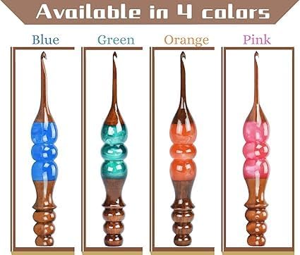 Wooden Crochet Hooks Set for Arthritic Hands | Ergonomic Soft Grip - Resin Mix Indian Rosewood Crochet Hook Set for Crocheting & Knitting (Orange, Set of 13)