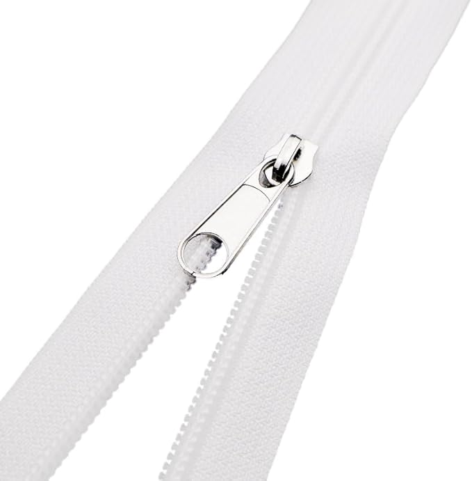 Leekayer #5 White Nylon Coil Zippers by The Yard Bulk 10 Yards with 25pcs Silver Sliders for DIY Sewing Tailor Craft Bag(White)