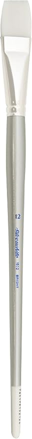 Silver Brush Limited 1502-12 Silverwhite Bright Paintbrush for Watercolor, Gouache, Inks, Dyes, Fluid, & Flow Acrylic, Size 12, Long Handle