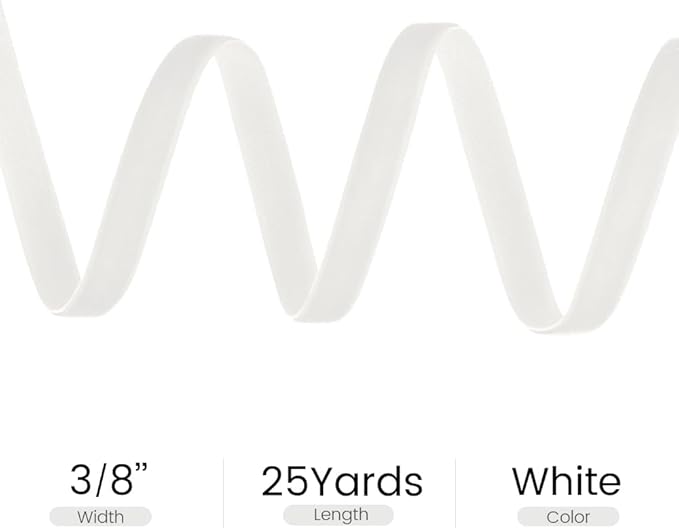 3/8" Wide x 25 Yards Velvet Ribbon, Vintage Single Face Velvet Ribbons for Gift Wrapping, Christmas Wrapping Bows, Wedding Decor, Sewing and More (White)