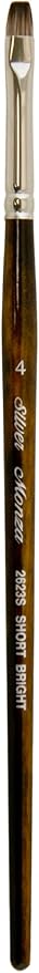 Silver Brush Limited 2623S-4 Monza Short Bright Paintbrush for Oil, Acrylic, and Heavy Body Paints, Size 4, Short Handle