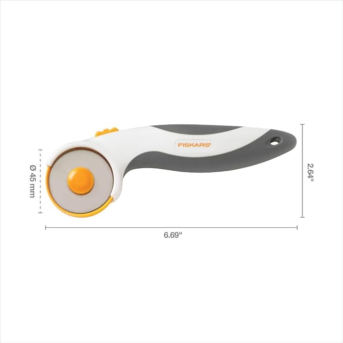 Fiskars 45mm Rotary Cutter for Fabric, Titanium Rotary Cutter Blade for Precise Cuts, Right and Left Handed, Comfort Handle, Arts and Crafts, Sewing Supplies and Quilting Tools