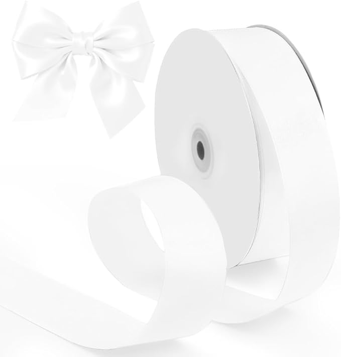 1-1/2 Inch 100 Yards Satin Ribbon White, Solid Color Fabric Ribbon for Gift Wrapping, Wedding, Polyester Gift Ribbon for Birthday Party Decoration, Craft, Hair, Floral, Sewing