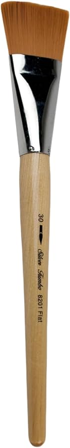 Silver Brush Limited 8201-30 Silver Jumbo Golden Taklon Flat Paintbrush for Oil, Acrylic, Heavy Body Paints, Gesso & Grounds, Varnish & Top Coat, Size 30, Mid Length Handle