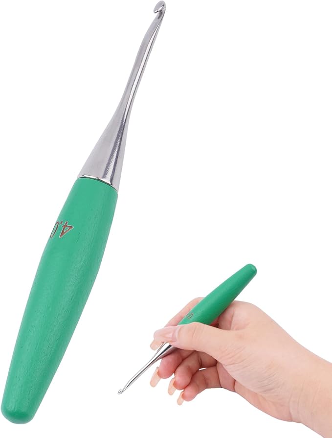 Crochet Hooks 4mm Crochet Hook Soft Lightweight Wood Ergonomic Handle and Stainless Steel Crochet Needles Tip (4 mm-G)