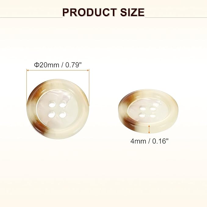 HARFINGTON 24pcs Sewing Button 20mm (3/4") 4 Holes Resin Round Buttons Craft Sewing Accessories for Clothing DIY Crafts Decoration, White