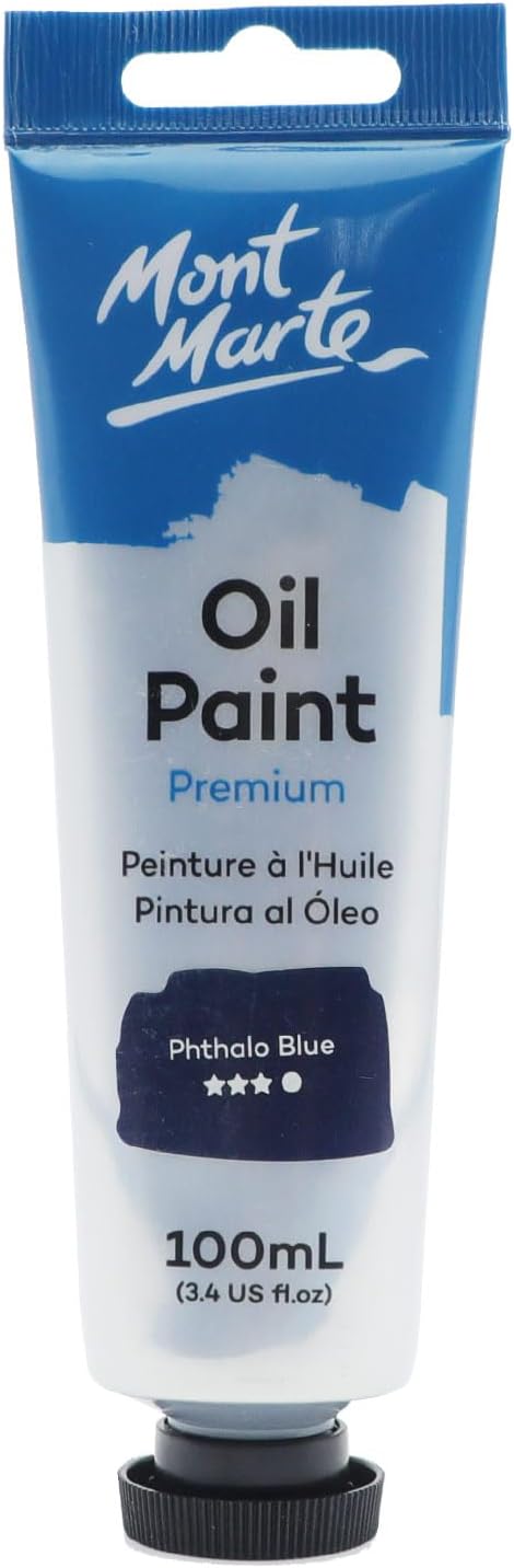 Mont Marte Oil Paint Premium, 3.4 US fl.oz (100ml) Tube, Phthalo Blue, Heavy Body Paint, Artist Quality, Good Coverage, Excellent Tinting Strength, Ideal for Painting Canvas