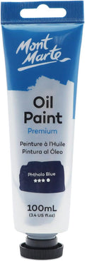 Mont Marte Oil Paint Premium, 3.4 US fl.oz (100ml) Tube, Phthalo Blue, Heavy Body Paint, Artist Quality, Good Coverage, Excellent Tinting Strength, Ideal for Painting Canvas