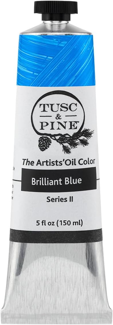 Tusc & Pine Artist Oil Paint - Brilliant Blue, 150 ml, Non-Yellowing, Rich & Creamy Consistency, Maximum Pigment Load, Small Batch Milled Oil Paints Made in the USA for Professional Artists