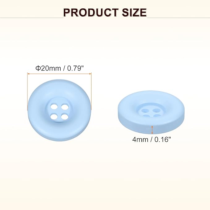 HARFINGTON 50pcs Sewing Button 20mm (3/4 Inch) 4 Holes Resin Thickened Round Crafting Replacement Buttons for Clothing DIY Crafts Decoration, Light Blue
