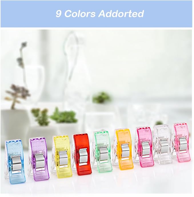 Sewing Clips, 100 Pcs with Plastic Box, Assorted Colors Quilt Clips Quilting Clips for Fabric Clips for Sewing and Quilting, Fabric Sewing Binding Crafting Clips, Bag Clips, Sewing Tools