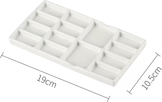 8" Porcelain Watercolor Palette - 14 Well Ceramic Artist Paint Palette with Mixing Tray for Painting and Craft Projects