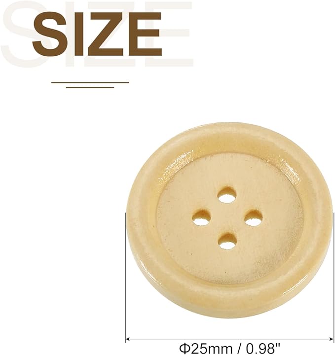 uxcell 50Pcs Wooden Buttons, 25mm(1") 4 Hole Round Wood Sewing Button Craft Flatback for Sewing DIY Craft Clothing, Natural Wood