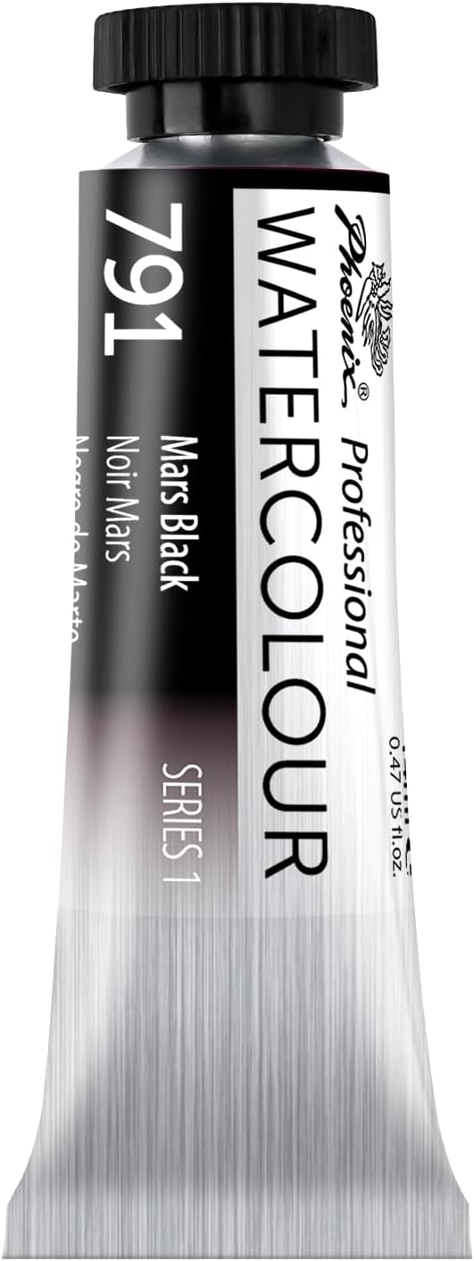 PHOENIX Professional Watercolor Paint Single Tube - 0.47 Fl Oz / 14ml - Mars Black