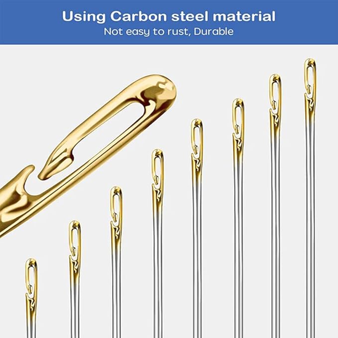 Self Threading Sewing Needles, Embroidery Needles for Hand Sewing, Easy Side Threading high-Level Multi-Size, for DIY, Sewing and Mending, Embroidery, with Wood Case (30)