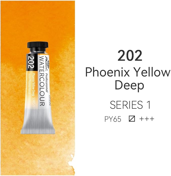 PHOENIX Professional Watercolor Paint Single Tube - 0.47 Fl Oz / 14ml - Phoenix Yellow Deep