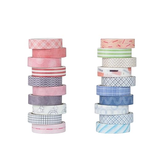 20 Rolls Washi Tape Set, Mixed Pattern Decorative Tapes for Journals, Scrapbooking, Gift Wrapping, Decor & Crafts (Macaron)